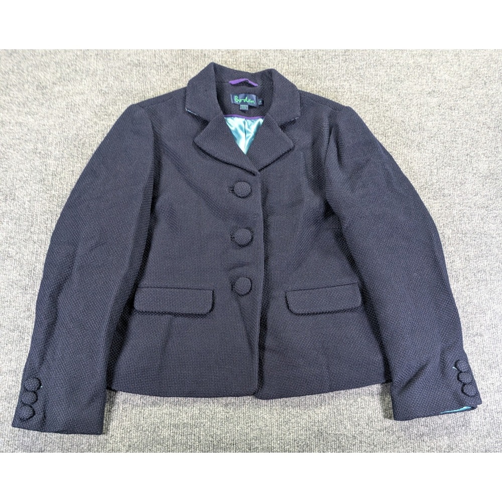 Boden Navy Blue 100% Wool Textured Waffle Weave Blazer Jacket Size 16 WE194